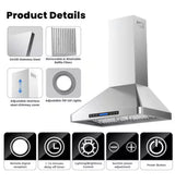 30 in. 900 CFM Convertible Wall Mount Downdraft in Stainless Steel Rounded Corners with Touch Control LCD and Remote