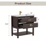 Magen 31 in. Single Sink Bath Vanity in Walnut with White Engineered Solid Surface Top and 2 Drawers (Unassembled)