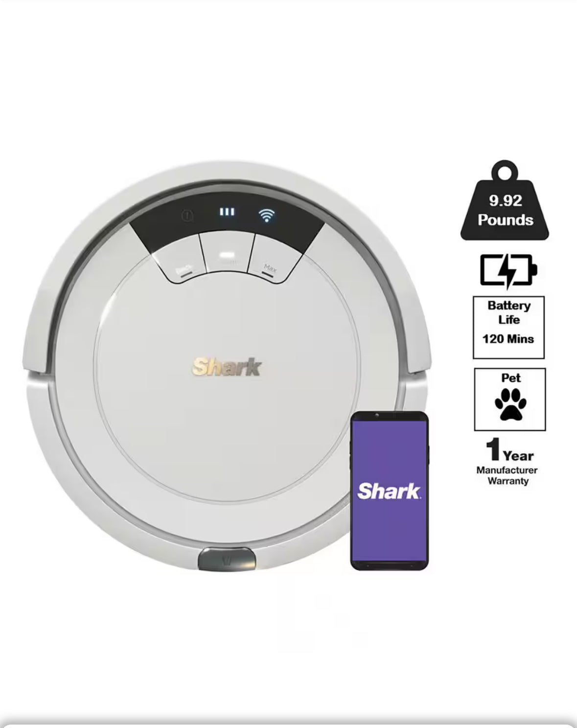 ION 12.6in Robotic Vacuum, Wi-Fi Connected, Bagless, HEPA Filter for Multisurface Floor-to-Carpet in Gray