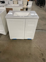 Bannister 31 in. W x 19 in. D x 35 in. H Single Sink Freestanding Bath Vanity in White with White Cultured Marble Top