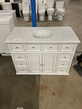 Hampton Harbor 44 in. W x 22 in. D Bath Vanity in White with Natural Marble Vanity Top in White
