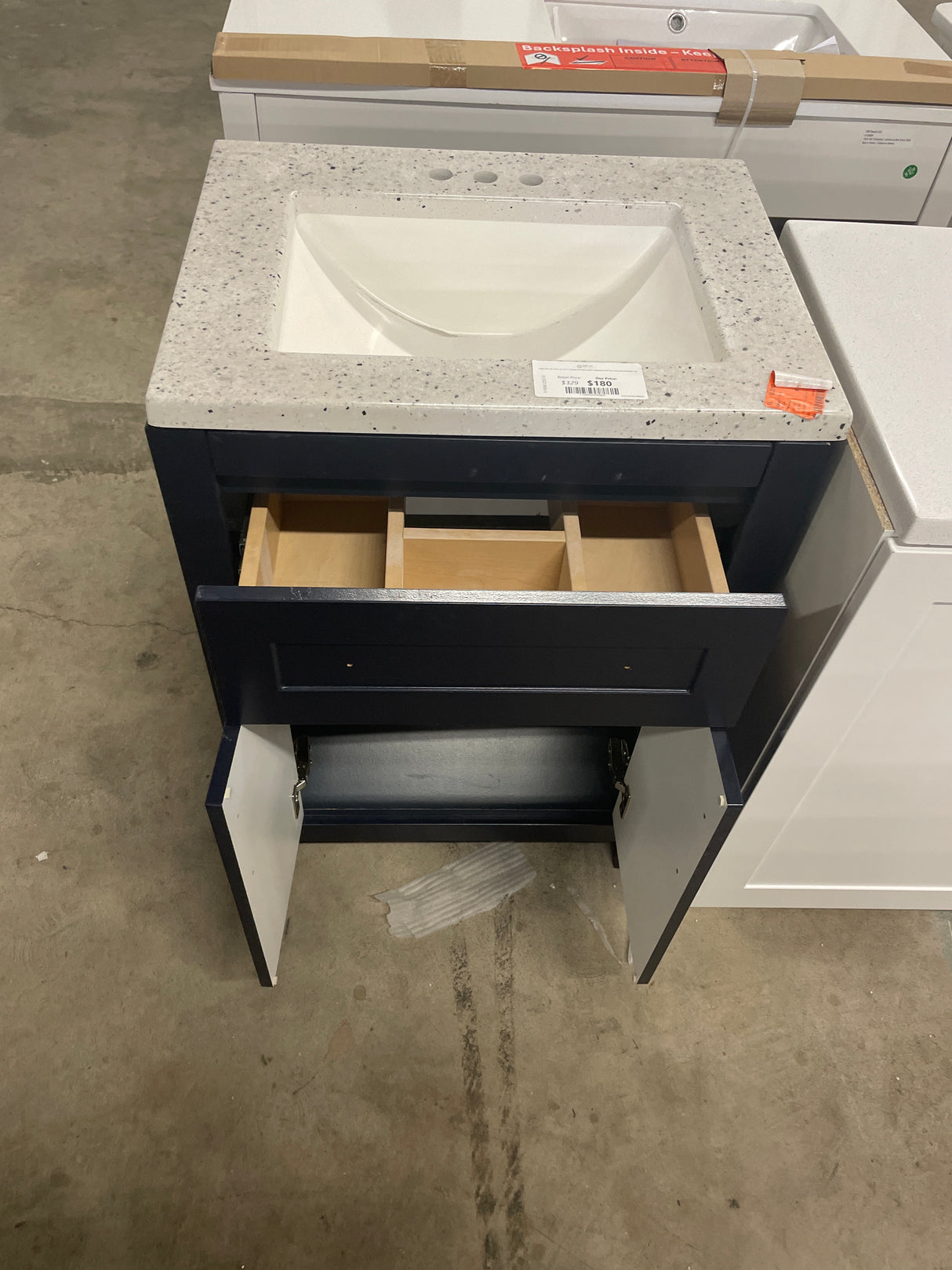 Clady 25 in. W x 19 in. D x 35 in. H Single Sink Bath Vanity in Deep Blue with Silver Ash Cultured Marble Top