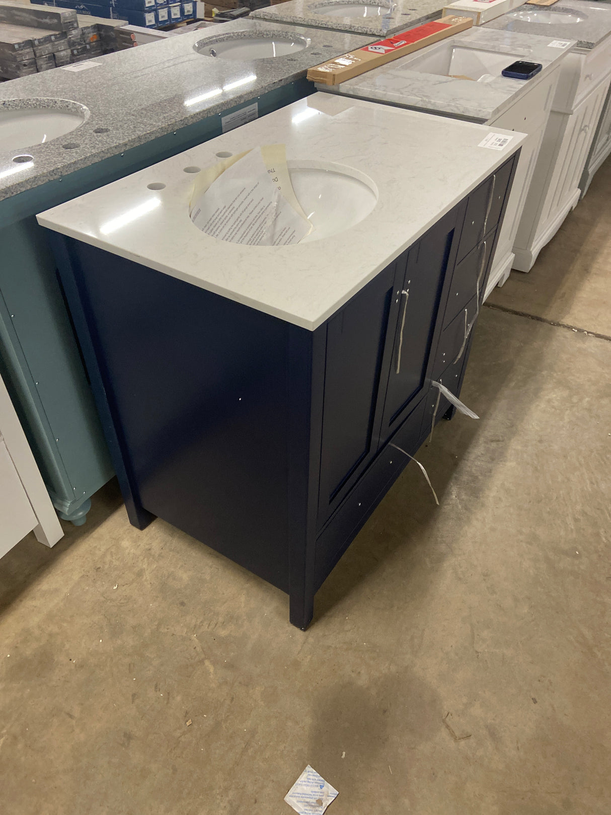 Timeless Home 36 in. W x 22 in. D x 34 in. H Single Bathroom Vanity in Blue w/ Calacatta Engineered Stone w/ White Basin