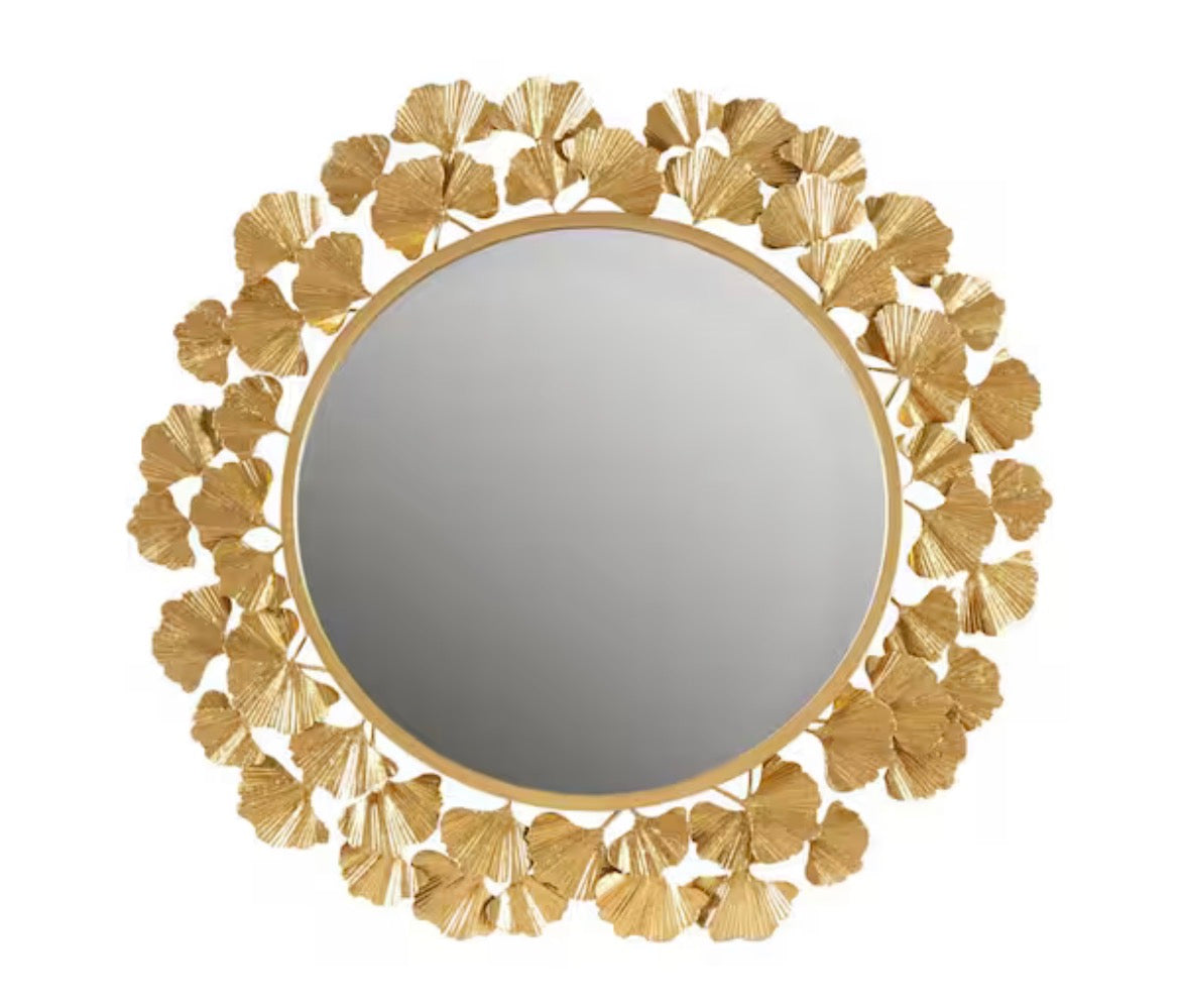 Eden Gold Gold Gingko Leaf Round Wall Mirror 30.5 in. x 30.5 in.