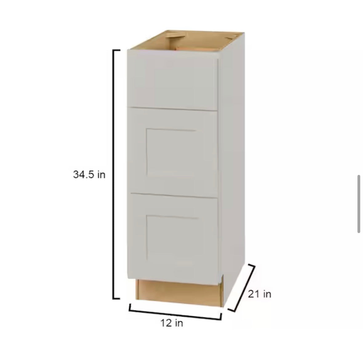 Avondale Shaker Dove Gray Quick Assemble Plywood 12 in Vanity Drawer Base Cabinet (12 in W x 21 in D x 34.5 in H)