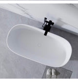 Moray 51 in. x 25 in. Solid Surface Stone Resin Flatbottom Freestanding Double Slipper Soaking Bathtub in Matte White
