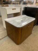 Collette 30 in W x 22 in D x 35 in H Single Sink Bath Vanity in Cinnamon Oak With White Carrara Marble Top