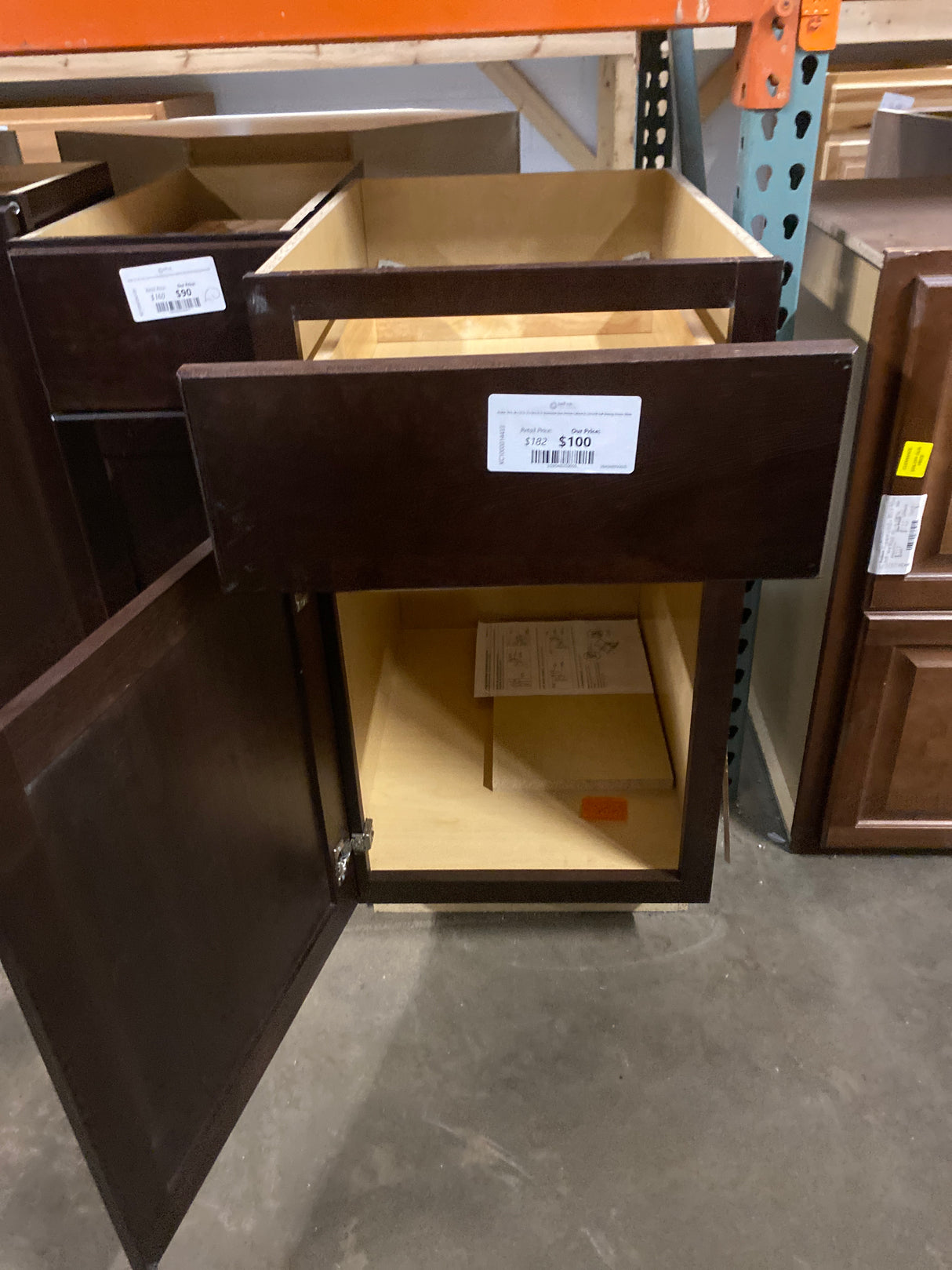 Shaker 18 in. W x 24 in. D x 34.5 in. H Assembled Base Kitchen Cabinet in Java with Ball-Bearing Drawer Glides