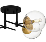 21.88 in. 4-Light Matte Black and Nouveau Gold Semi-Flush Mount with Clear Glass Shades