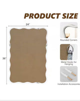 24 in. W x 36 in. H Rectangle White Wood Framed Wavy Wall Mirror