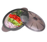 Collapsible Black Silicon Microwave Steamer Cookware with Handle Lid Removable Rack