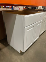 Hampton Satin White Raised Panel Stock Assembled Base Kitchen Cabinet with Drawer Glides (30 in. x 34.5 in. x 24 in.)