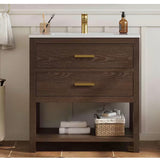 Magen 31 in. Single Sink Bath Vanity in Walnut with White Engineered Solid Surface Top and 2 Drawers (Unassembled)