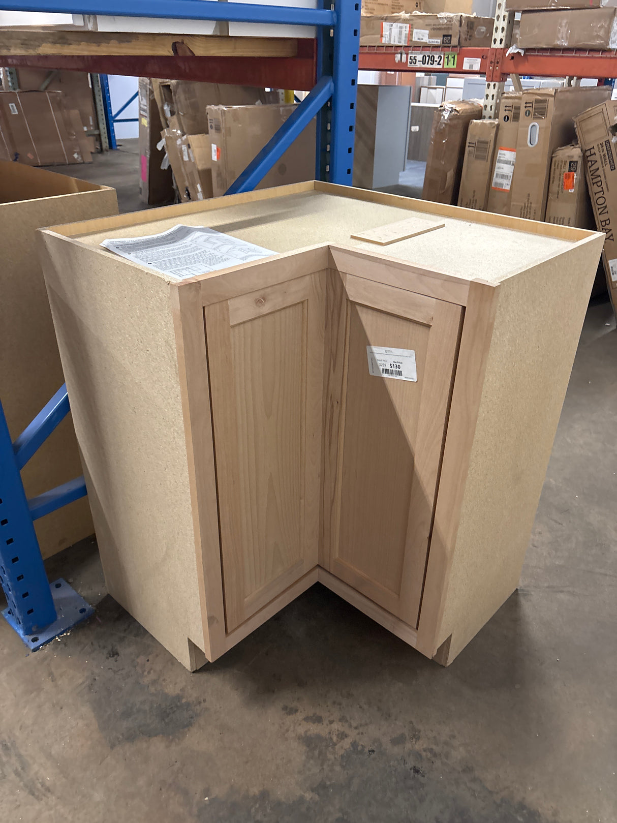 Hampton Unfinished Beech Recessed Panel Assembled Lazy Susan Corner Base Kitchen Cabinet (28.5 in x 34.5 in x 16.5 in)