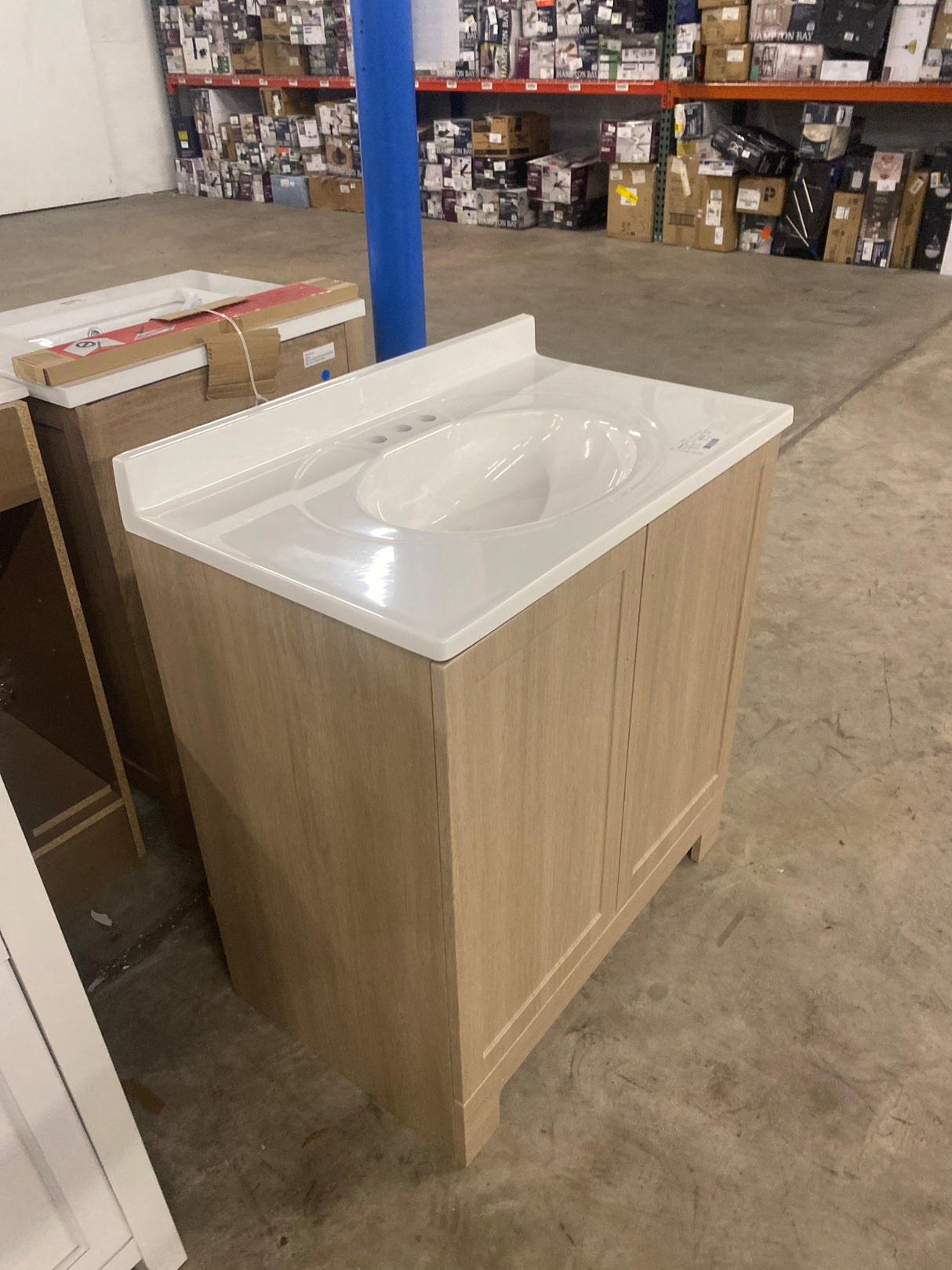 Oakley 31 in. Single Sink Beige Oak Bath Vanity with White Cultured Marble Top (Assembled)
