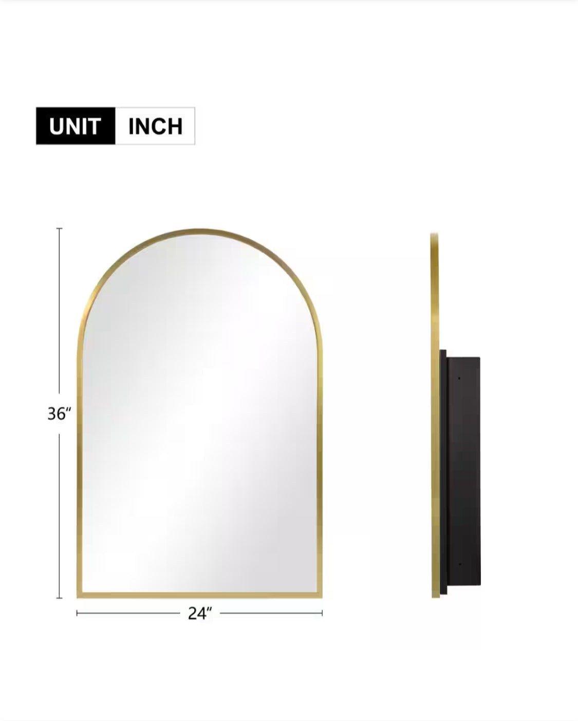 24 in. W x 36 in. H Arched Recessed/Surface Mount Medicine Cabinet with Mirror in Gold