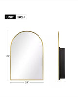 24 in. W x 36 in. H Arched Recessed/Surface Mount Medicine Cabinet with Mirror in Gold