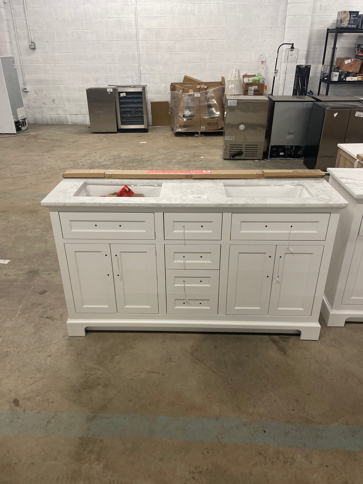 Doveton 60 in. W x 19 in. D x 34.50 in. H Bath Vanity in White with White Cultured Marble Top