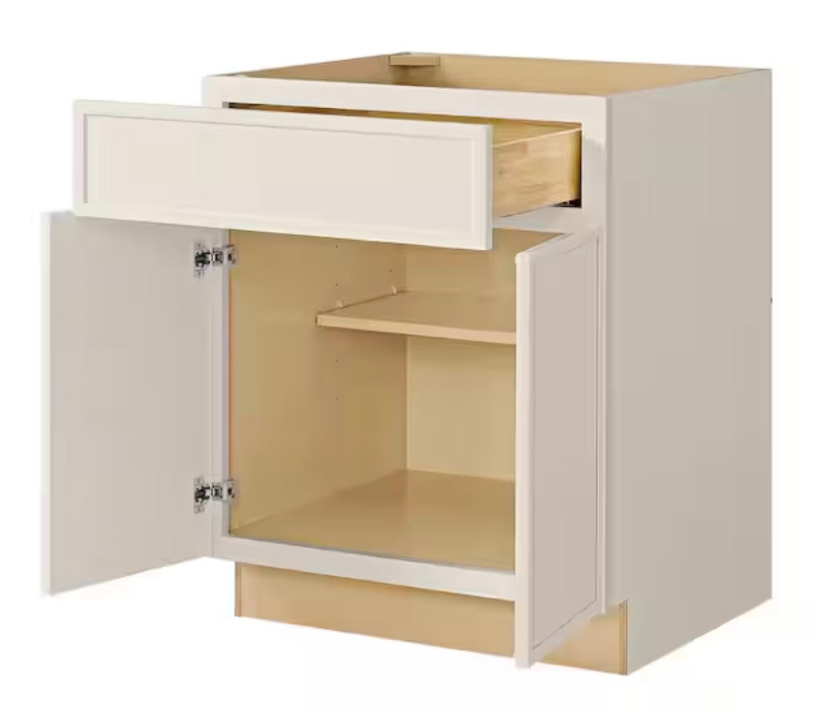 Leyton 27 in. W x 24 in. D x 34.5 in. H Ready to Assemble Plywood Slim Shaker Base Kitchen Cabinet in Antique White