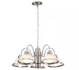 Halophane 5-Light Brushed Nickel Chandelier with Frosted Ribbed Glass Shades