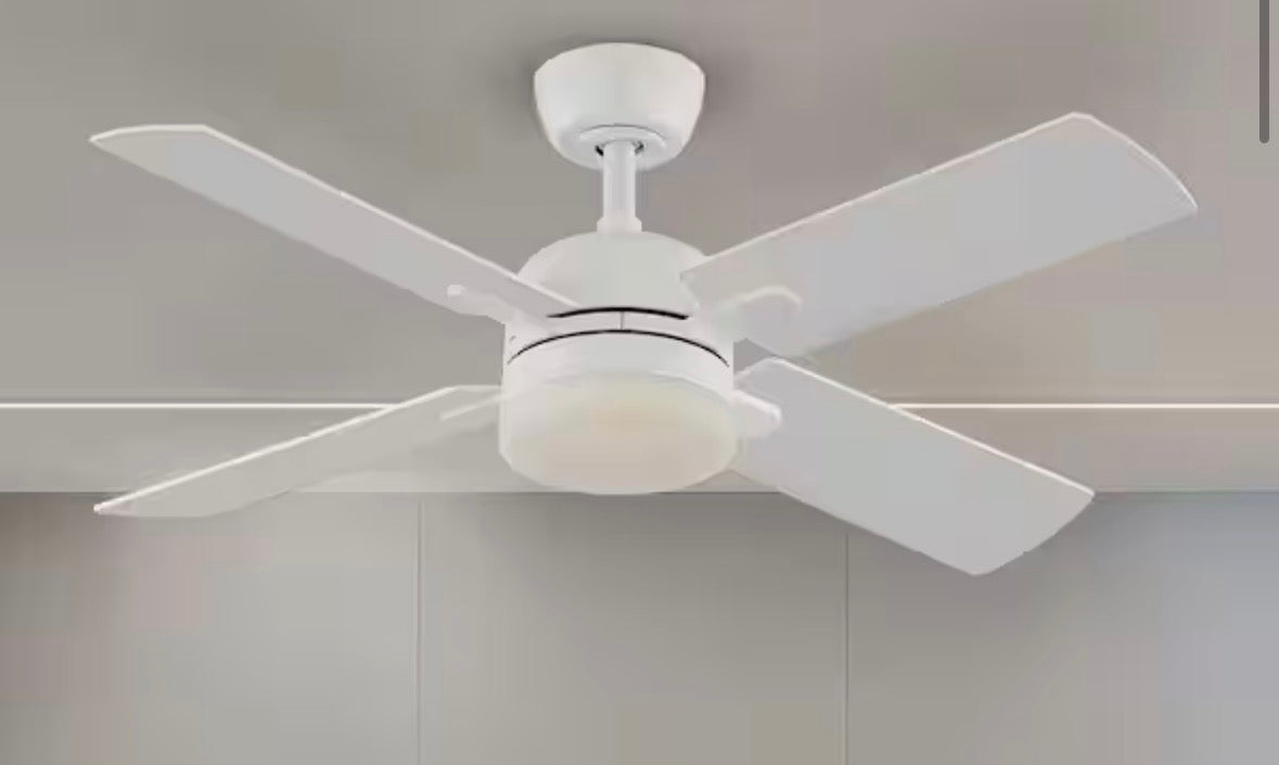 Letta 42 in. LED Indoor Matte White Downrod Mount Ceiling Fan with DC Motor and Remote Included