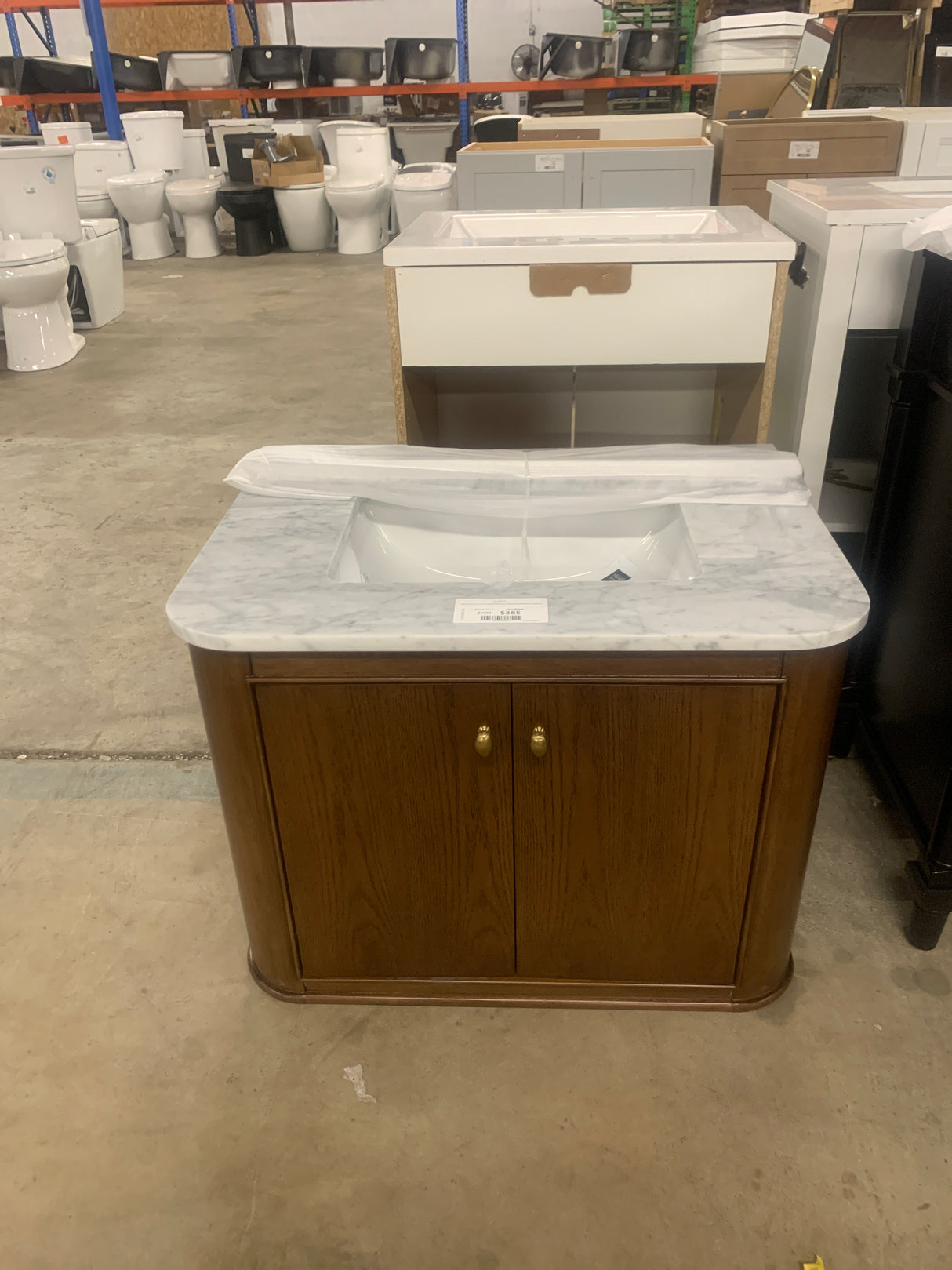 Collette 30 in W x 22 in D x 35 in H Single Sink Bath Vanity in Cinnamon Oak With White Carrara Marble Top