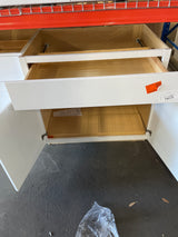 Shaker Satin White Stock Assembled Base Kitchen Cabinet with Ball-Bearing Drawer Glides (36 in. x 34.5 in. x 24 in.)