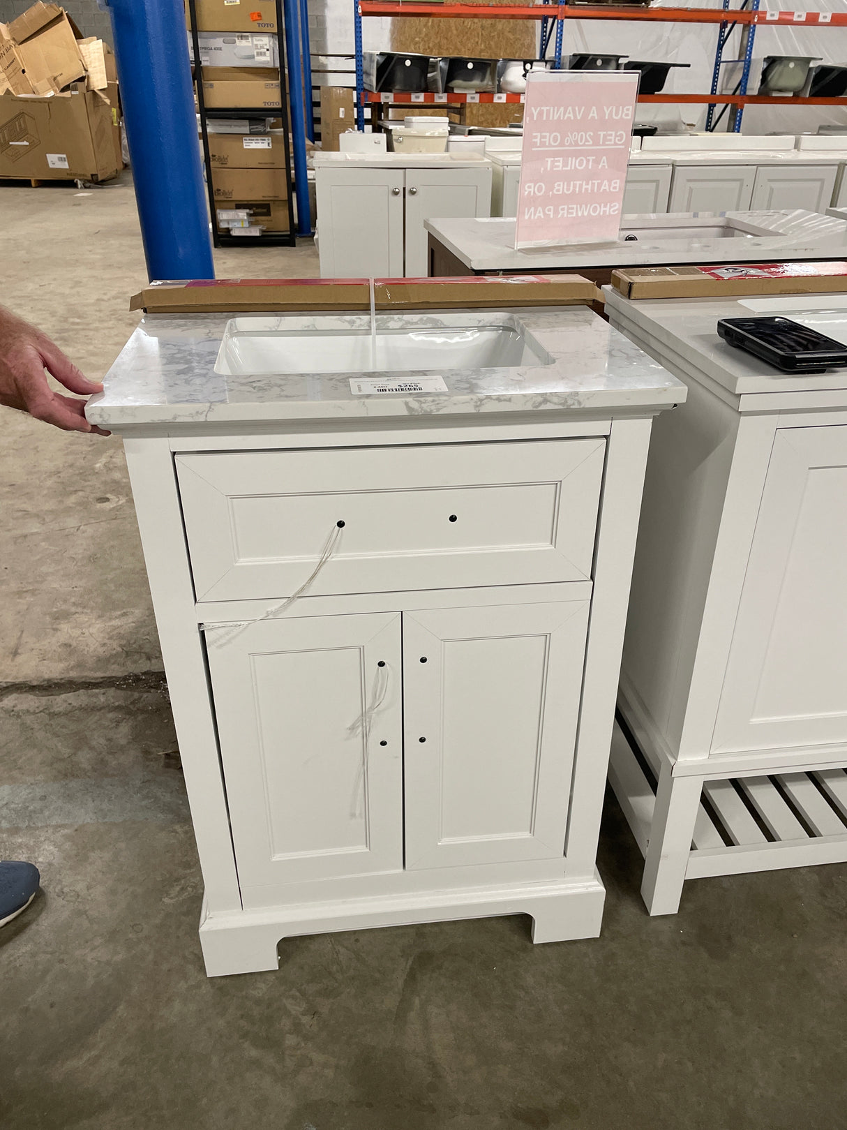 Doveton 24 in. W x 19 in. D x 34 in. H Single Sink Bath Vanity in White with White Engineered Marble Top