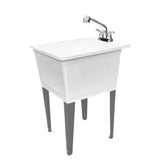 24.50 in. D x 22.5 in. W Freestanding Thermoplastic White 21 gal. Utility Tub with Grey Legs and Chrome Pullout Faucet