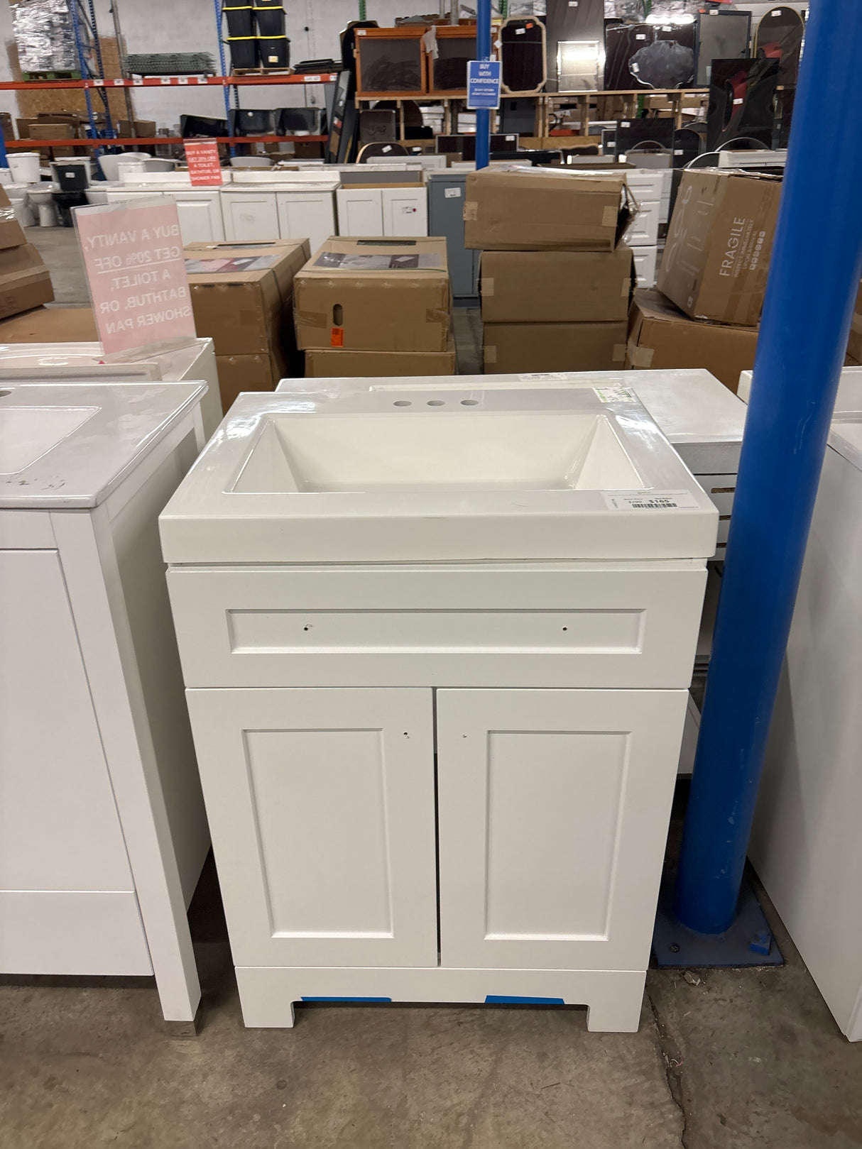 Everdean 25 in. W x 19 in. D x 34 in. H Single Sink Freestanding Bath Vanity in White with White Cultured Marble Top