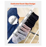 2-Tier Foldable Laundry Dryer Rack with 21 Drying Rods, Sock Clips, Metal Height-Adjustable, White