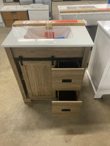 Brindley 30 in. W x 20 in. D x 35 in. H Single Sink Freestanding Vanity Aged Oak with Veined White Engineered Stone Top