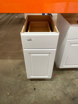 Hampton 15 in. W x 24 in. D x 34.5 in. H Assembled Base Kitchen Cabinet in Satin White with Drawer Glides