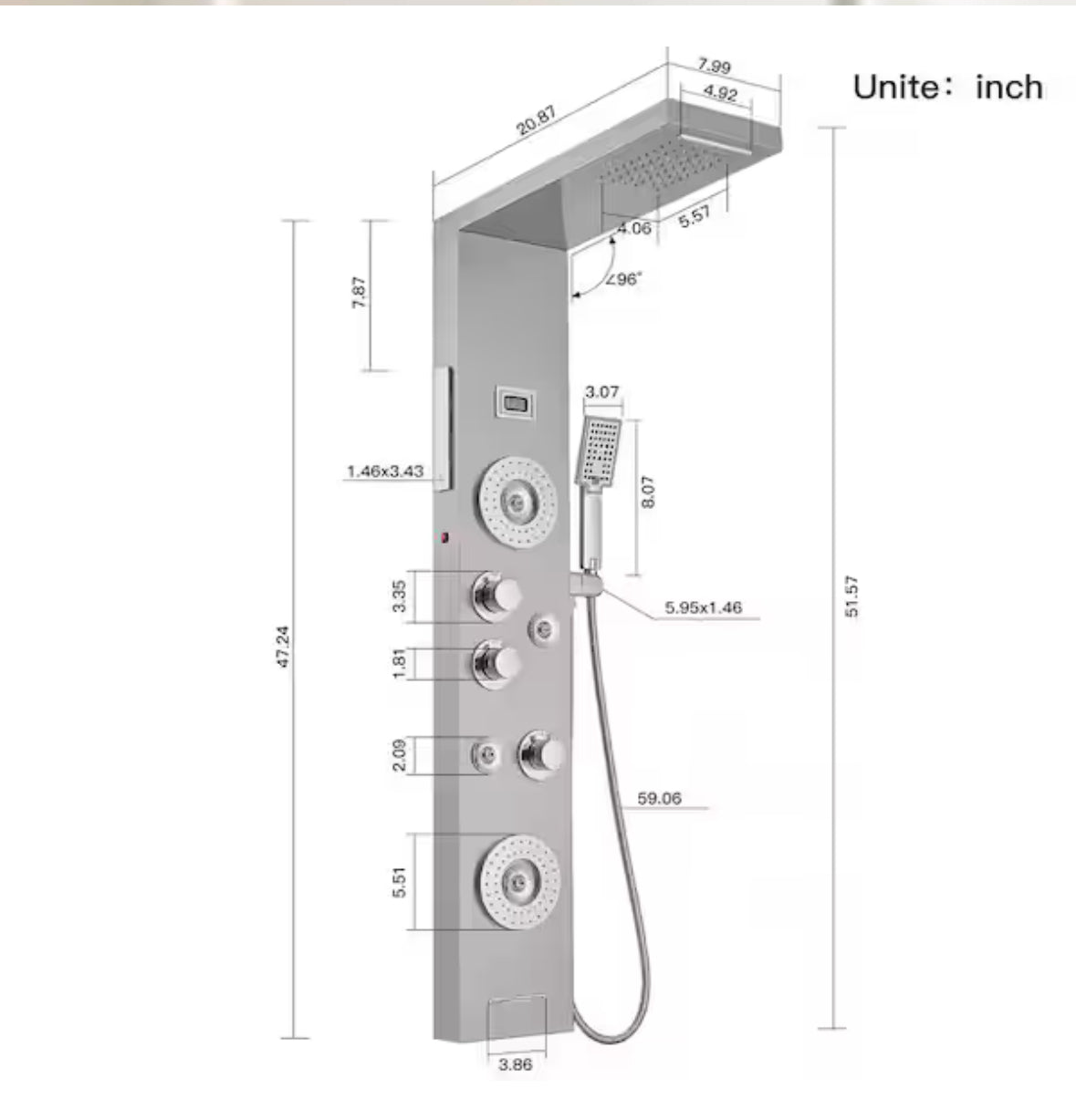 4-Jet Rainfall Shower Tower Shower Panel System with Rainfall Shower Head Shower Wand With LED light in Chrome Nickel