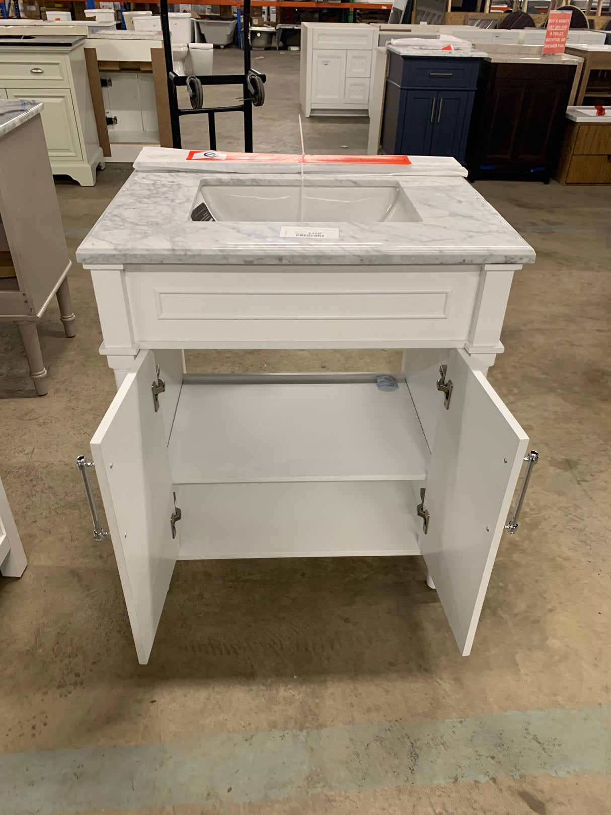 Aberdeen 30 in. W x 22 in. D x 34 in. H Single Sink Bath Vanity in White with Carrara Marble Top
