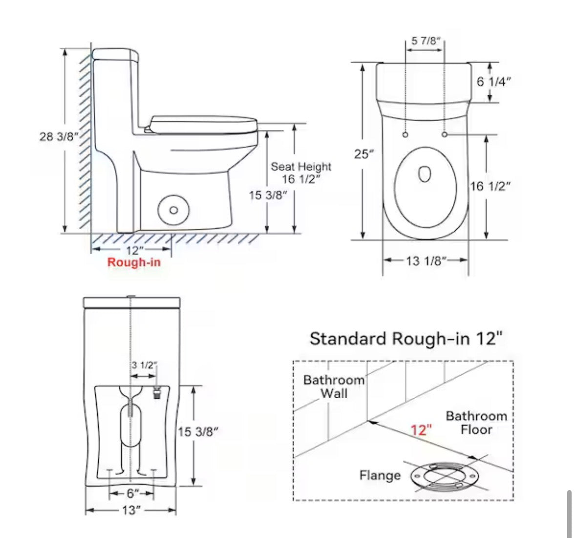 Round Smart Bidet Toilet Combo Dual Flush 1.1/1.6 GPF in White with Seat