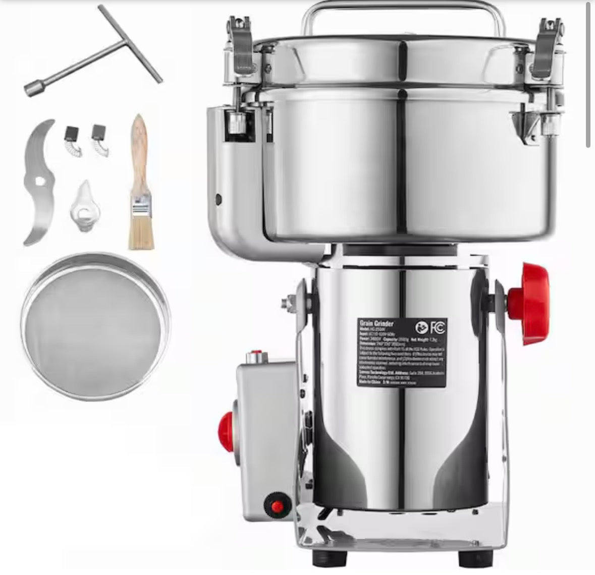 2500g Electric Grain Mill Grinder, High-Speed Commercial Spice Grinder, Stainless Steel Pulverizer