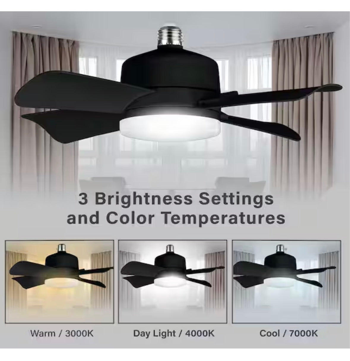 15.7 in. Indoor Matte Black Ceiling Fan with Remote, RGB CCT LED Light, Socket