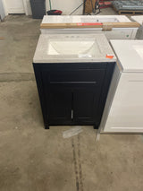 Clady 25 in. W x 19 in. D x 35 in. H Single Sink Bath Vanity in Deep Blue with Silver Ash Cultured Marble Top