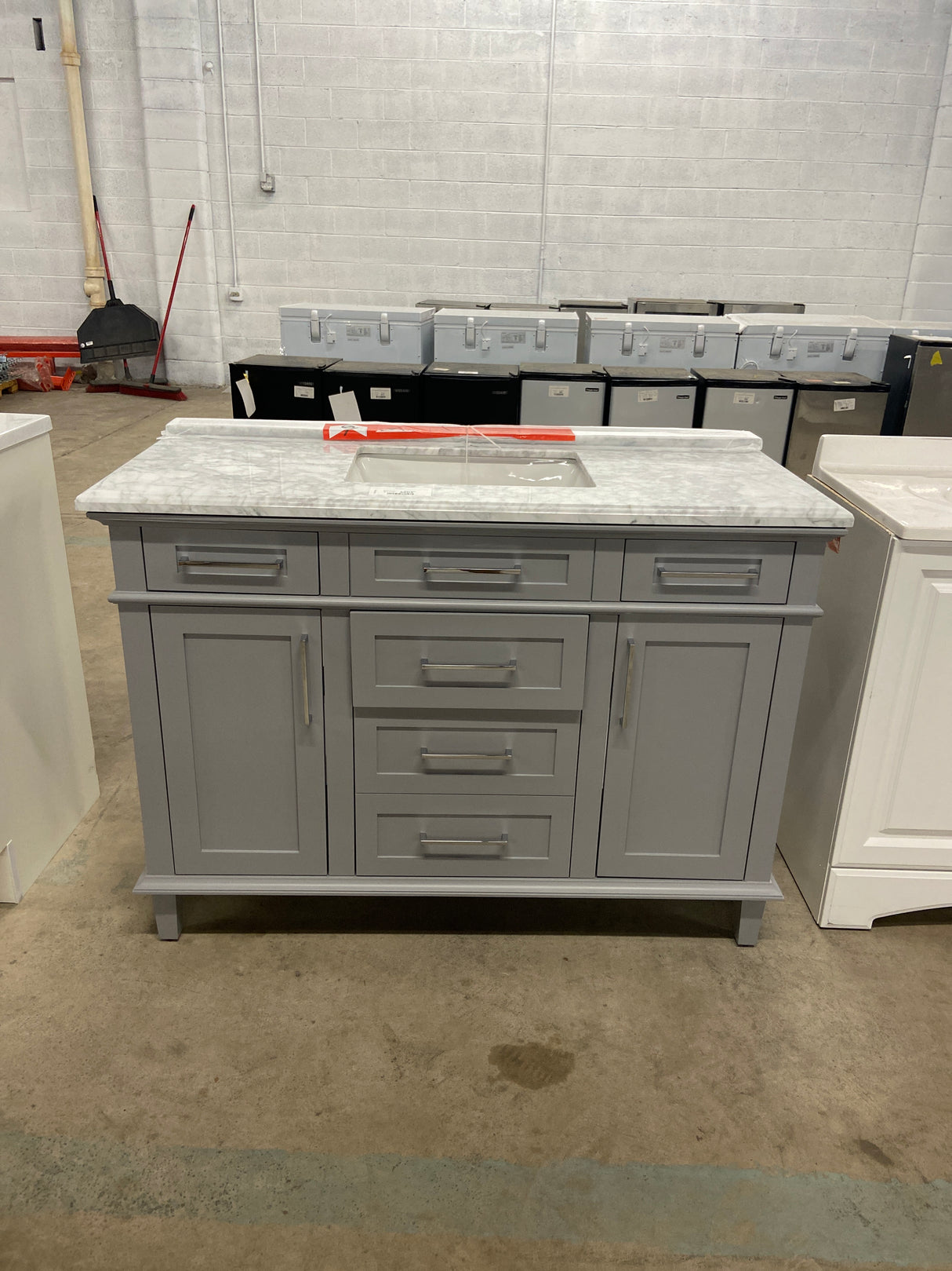 Sonoma 48 in. W x 22.1 in. D x 34.3 in. H Freestanding Bath Vanity in Pebble Gray with Carrara Marble Marble Top