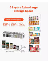 6-Tier Over the Door Pantry Organizer, Heavy-Duty Steel Hanging Spice Rack, Adjustable Storage Shelves for Kitchen White