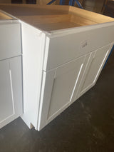 Shaker Satin White Stock Assembled Base Kitchen Cabinet with Ball-Bearing Drawer Glides (36 in. x 34.5 in. x 24 in.)
