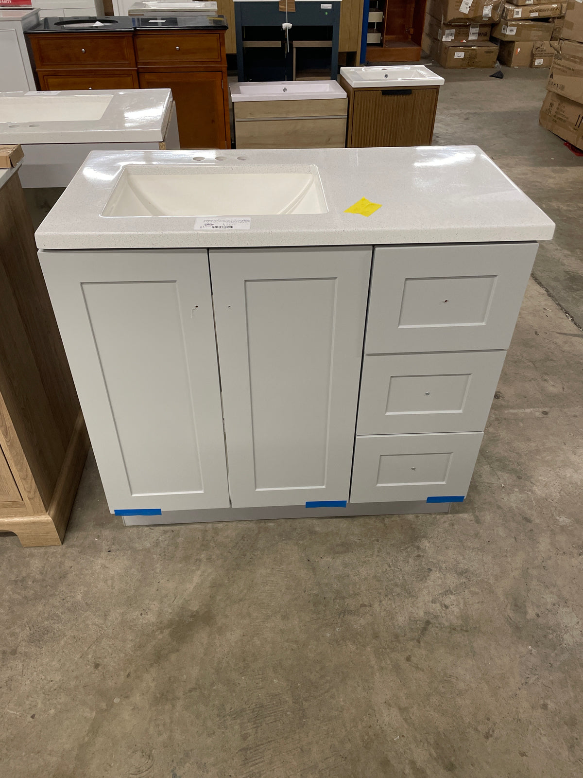 Bannister 36.5 in. W x 18.75 in. D Bath Vanity in pearl gray with Cultured Marble Top in Colorpoint White with White Sink