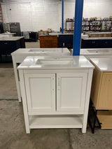 Vivien 30 in. Single Sink Freestanding White Bath Vanity with White Stone Top Assemble with Open Storage