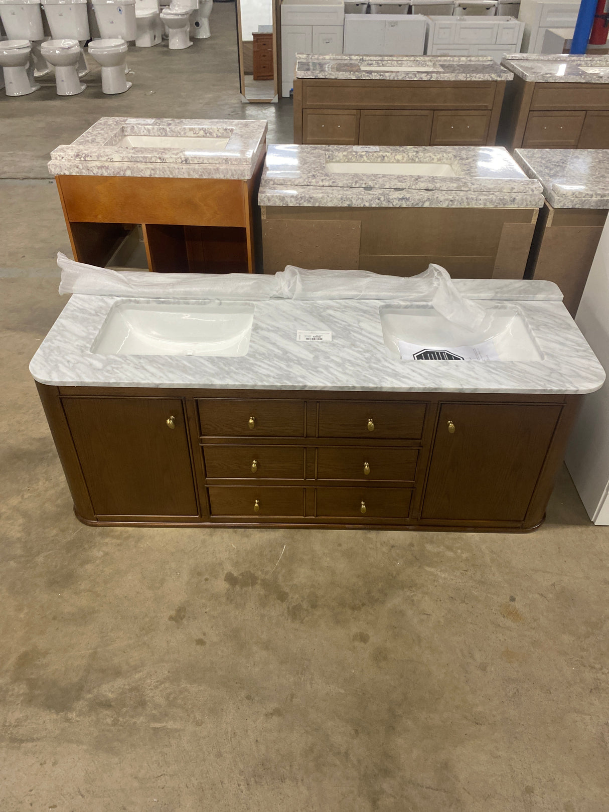 Collette 60 in. Double Sink Cinnamon Oak Bath Vanity with White Carrara Marble Top (Assembled)