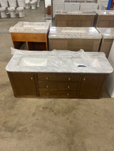 Collette 60 in. Double Sink Cinnamon Oak Bath Vanity with White Carrara Marble Top (Assembled)