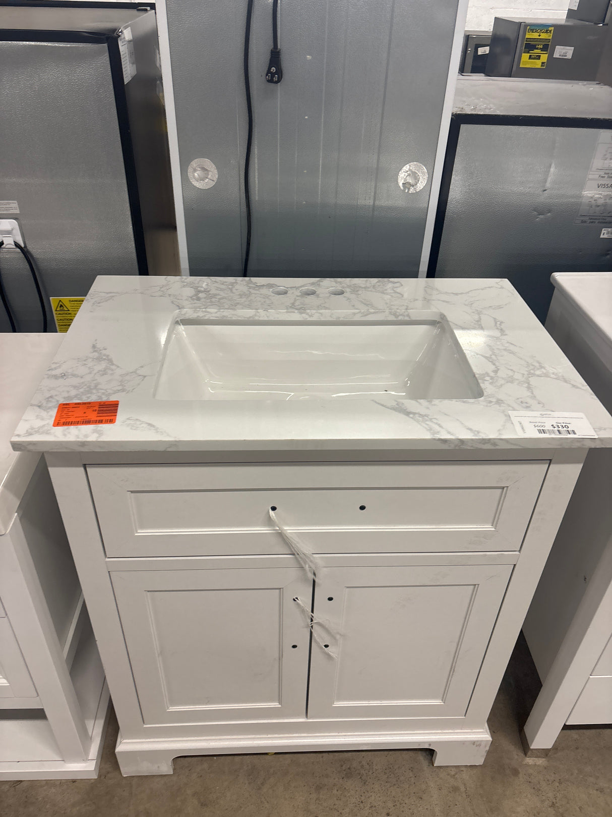Doveton 30 in. W x 19 in. D x 34.5 in. H Single Sink Bath Vanity in White with White Engineered Stone Top