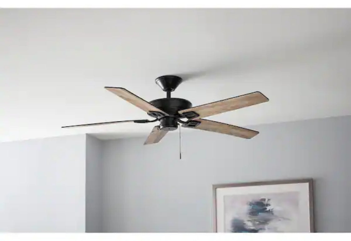Bayfield 52 in. Indoor Matte Black Dry Rated Downrod Ceiling Fan with 5 Reversible Blades