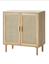 Rattan Cabinet, Rattan Storage Cabinet with 2 Magnetic Doors and Adjustable Shelves, Sideboard Cabinet Natural Wood