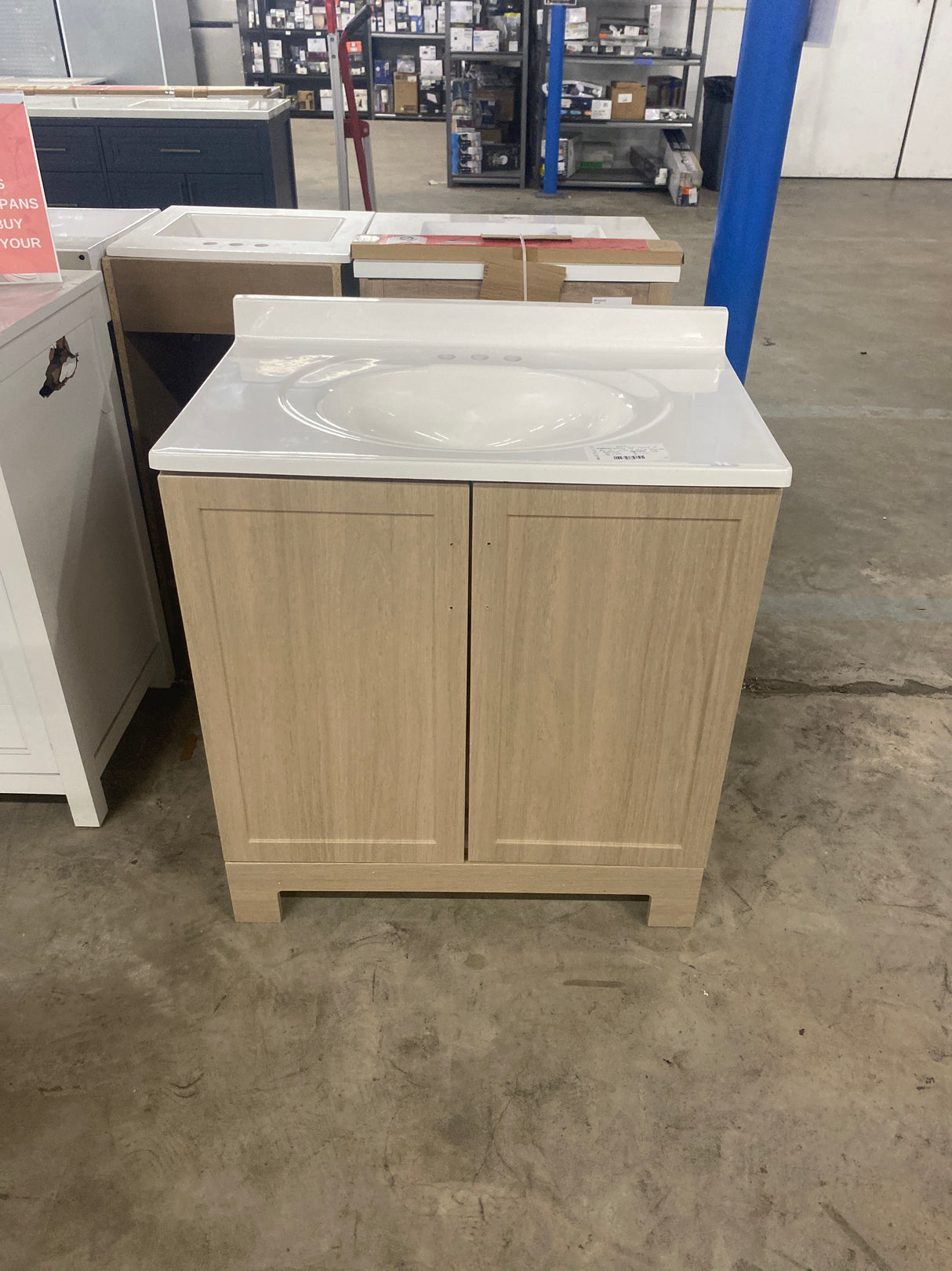 Oakley 31 in. Single Sink Beige Oak Bath Vanity with White Cultured Marble Top (Assembled)